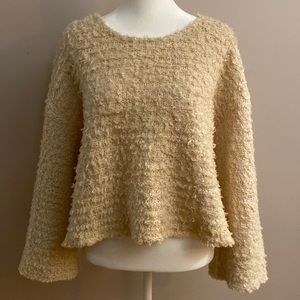 Loveriche Textured Bell Sleeve Crop Sweater